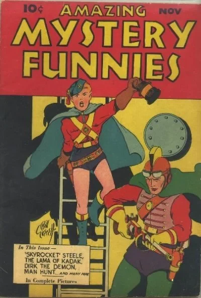 Cover of In This Issue - 'Skyrocket' Steele, The Lama of Kadak, Dirk the Demon, Man Hunt...and many more