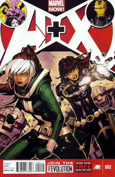 Cover of Black Widow + Rogue; Iron Man + Kitty Pryde