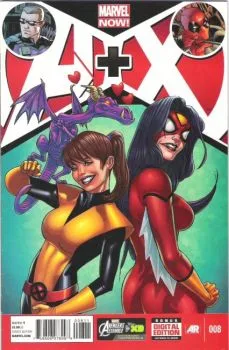Cover of Spider-Woman + Kitty Pryde [& Lockheed]; Hawkeye + Deadpool