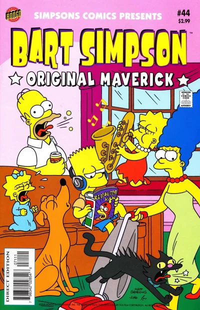 Cover of Maggie Simpson in Maggie's Meltdown;  Jimbo Jones in Citizen Cane;  Bart Simpson in Bart's Name Is Mud!