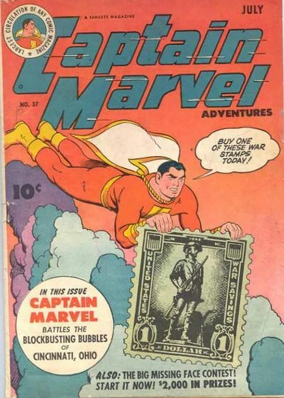 Cover of Captain Marvel Battles the Blockbusting Bubbles of Cincinnati, Ohio ; The Big Missing Face Contest!