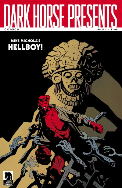 Cover of Hellboy versus the Aztec Mummy; Lost Property; Blood - Chapter 6; Marked Man - Chapter 7; "The Unconquered" - Chapter 1; Buntori; "You Send Me" - Chapter 1; The Speaker;  The Adventures of Dog Mendonca and Pizzaboy - Chapter 4; Third World - Chapter 7