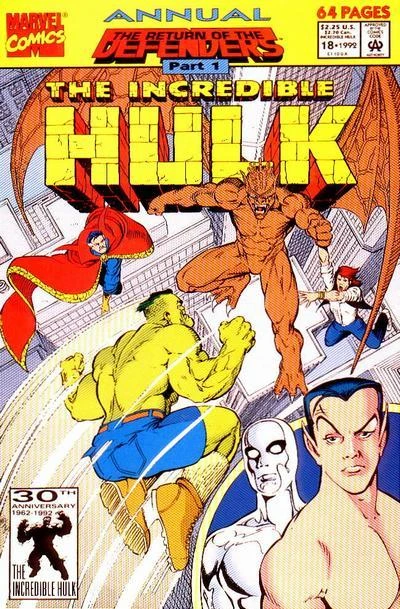 Cover of Mano a Mano; The Return of the Defenders, Part 1: Four on the Floor; Things to Come; Nobody Loves the Hulk; The Running Man