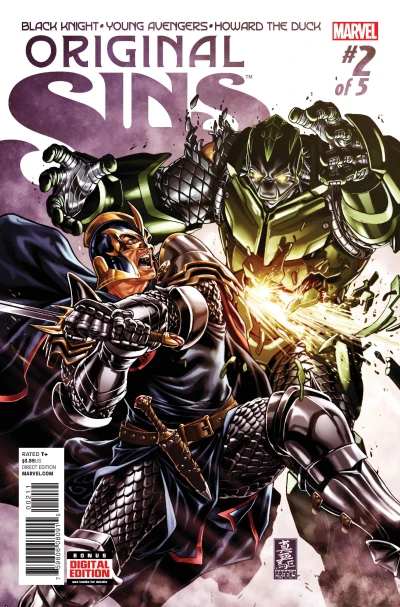 Cover of Black Knight in Black Legacy; Young Avengers: Hidden In Plain Sight Part Two of Five; Howard the Duck in Before Your Eyes