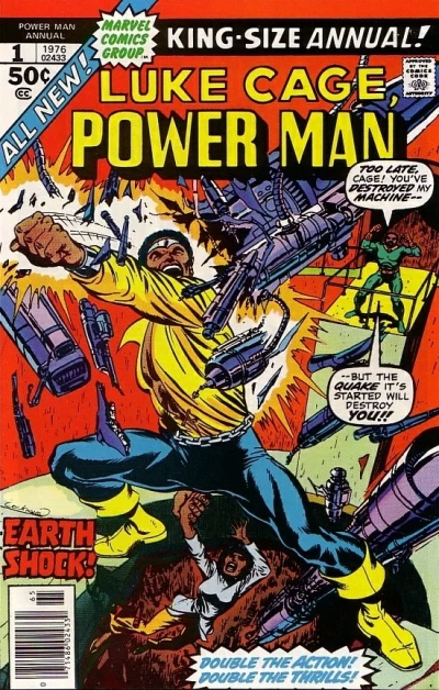Cover of Earthshock! Happy Landings, Power Man