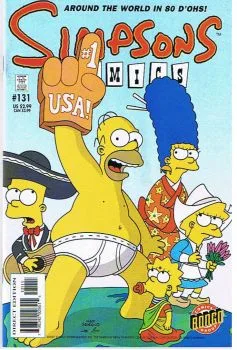 Cover of The Simpsons Comics Internationale!; Too Crazy, Juvenile Prankster, Bartomu!; Les Schtroumphsons; The Waffleman Affair; Los Simpsons in Pardon My Border