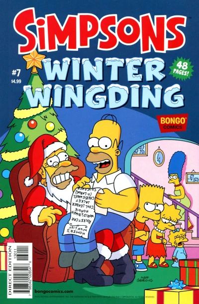 Cover of Kiss Me, Bart Simpson!; Grampa's Christmas Origins: Christmas Lights; Gift Exchange; Grampa's Christmas Origins: Christmas Eggnog; 'Tisn't the Season; Grampa's Christmas Origins: Christmas Trees; Hole Lotta Trouble; Itchy & Scratchy in Chest Guts Roasting