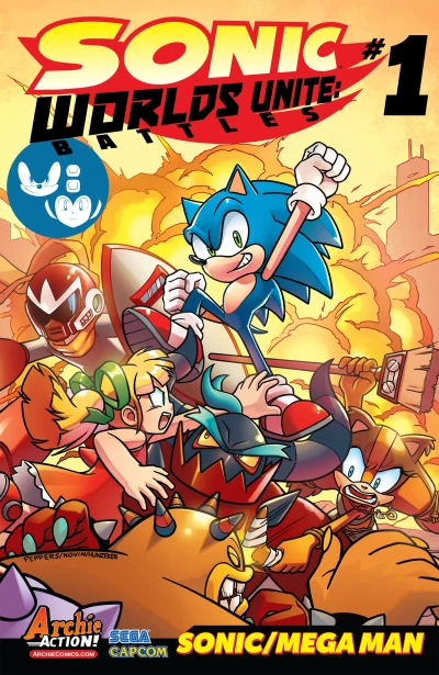 Cover of Sonic the Hedgehog vs. Three of the Armored Deadly Six!; Sticks vs Roll; Knuckles vs. Break Man