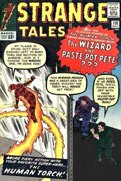 Cover of The Human Torch Vs. the Wizard and Paste-Pot Pete!; Silent Stranger; We Search the Stars!; Dr. Strange Master of Black Magic!