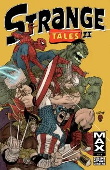 Cover of Dear Logan; The Fabulous Frog-Man!; Silver Surfer; A Distraction; Dazzler in The After-Party; Red Skull; Spider-Man; A Civilized-Thing; Meanwhile... In The Park!!