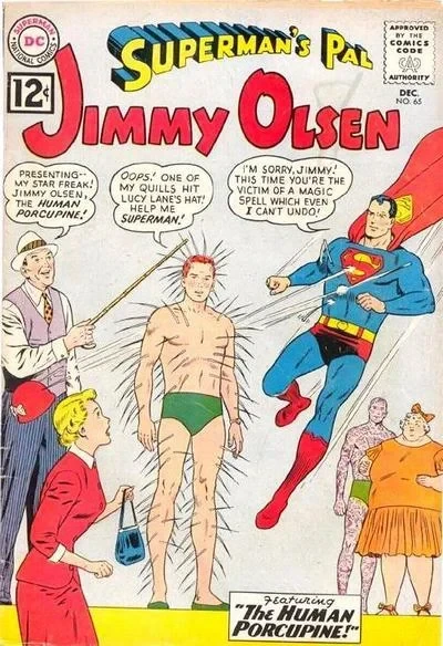 Cover of The Alien Jimmy Olsen Fan Club; The Human Porcupine!; The Mysterious Lord of Devil's Island!