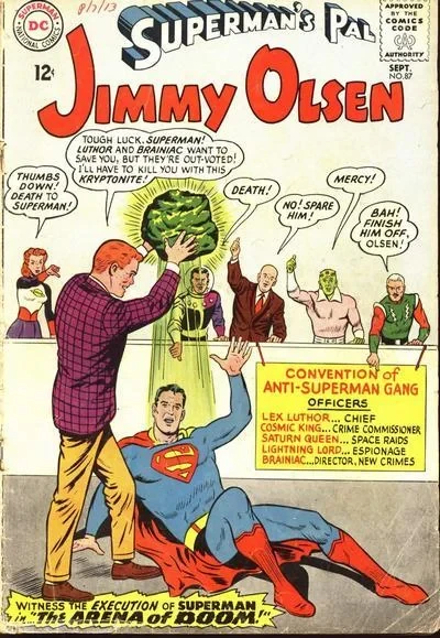 Cover of The Arena of Doom! / Bizarro-Jimmy, Rock-'N'-Roll Star! / 'Oracle' Olsen's Future Scoops!