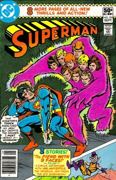 Cover of The Fiend with Nine Faces!; Mister Mxyzptlk’s Circus Caper!