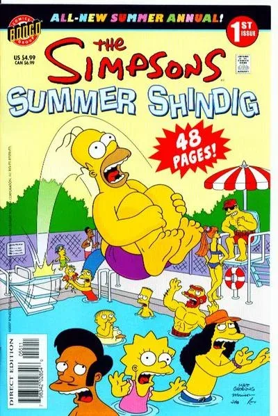 Cover of Midday on the Midway, Chapters 1-3; Bart vs Bart; Homer's Guide to the Beach; Bart Simpson's Report on Francis Scott Key; Homer Beats the Heat; Bart Simpson's Guide to the Last Day of Summer Vacation