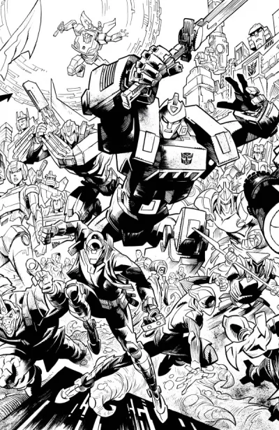 Cover of Jason Howard Black & White Energon Universe Second Anniversary Connecting Virgin Variant
