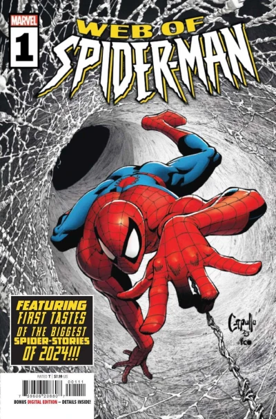 Cover of Amazing Spider-Man Pt. 1; Miles Morales: Spider-Man; Spider-Woman; Amazing Spider-Man Pt. 2; Spider-Gwen: The Ghost-Spider; Chasm; Spectacular Spider-Men; Kaine; Spider-Society