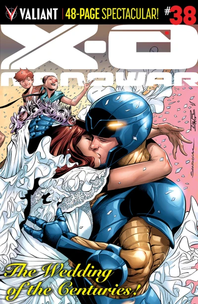 Cover of The Wedding of... X-O Manowar; [The Bachelor Party or, What Happens in Vegas, etc.]; The Lady Sana; The Talk; Owly & Wormy & Shanhara! in "Bouncing Back!"