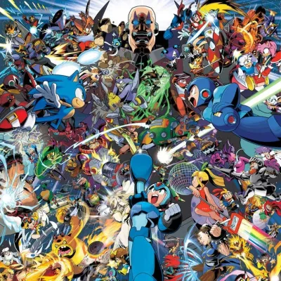 Cover art for "Sonic/Mega Man" Worlds Unite